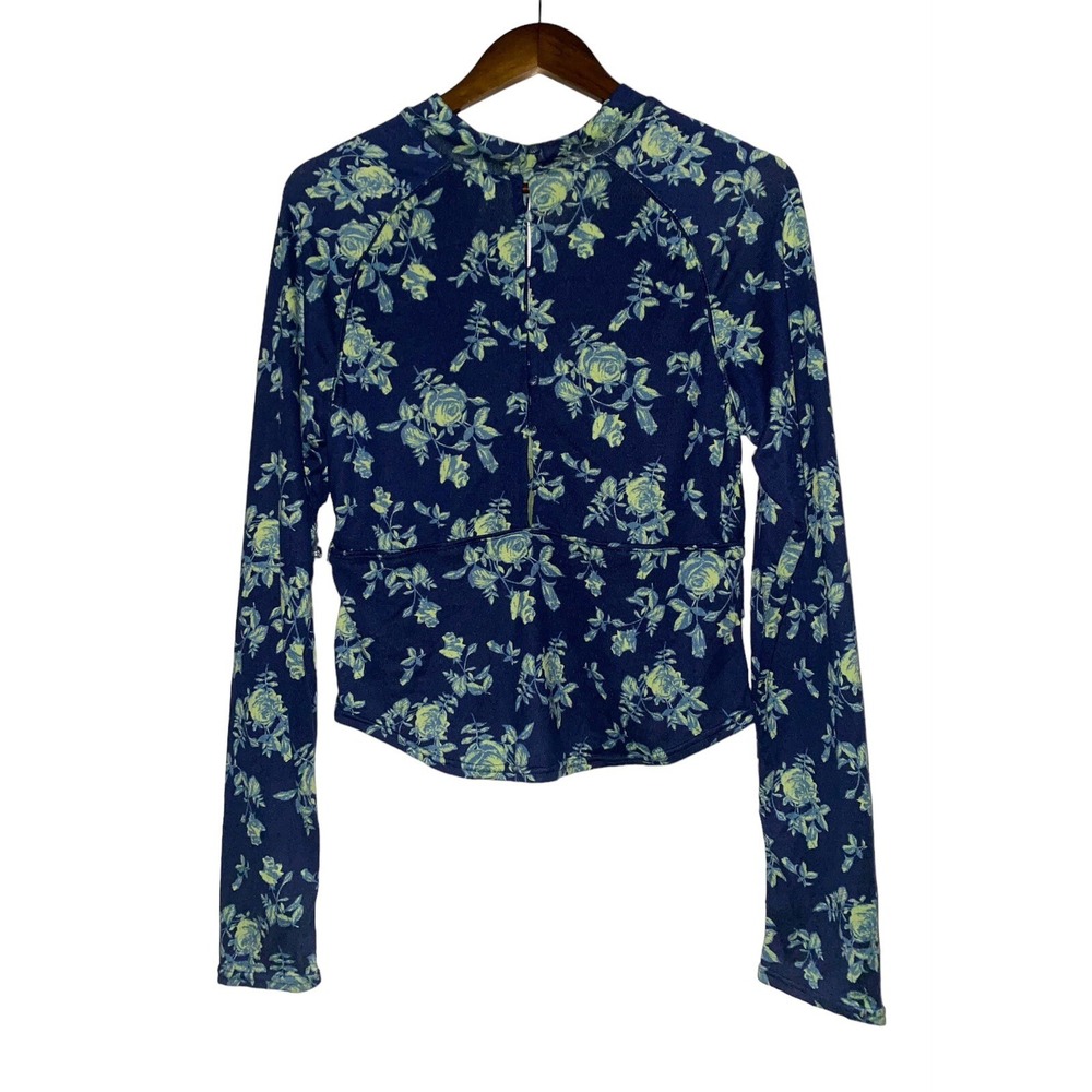 Free People Dinner Party Women LPrinted Top / Indigo Combo Boho Hippie